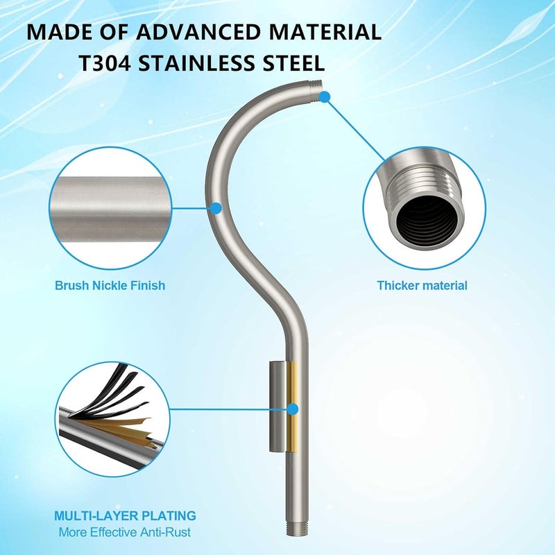 Lordear Shower Extension Arm Solid Brushed Nickel T304 Stainless Steel 17 Inch Extension Shower Arm with Flange Shower Head Pipe For Rain Shower Heads - Image 3